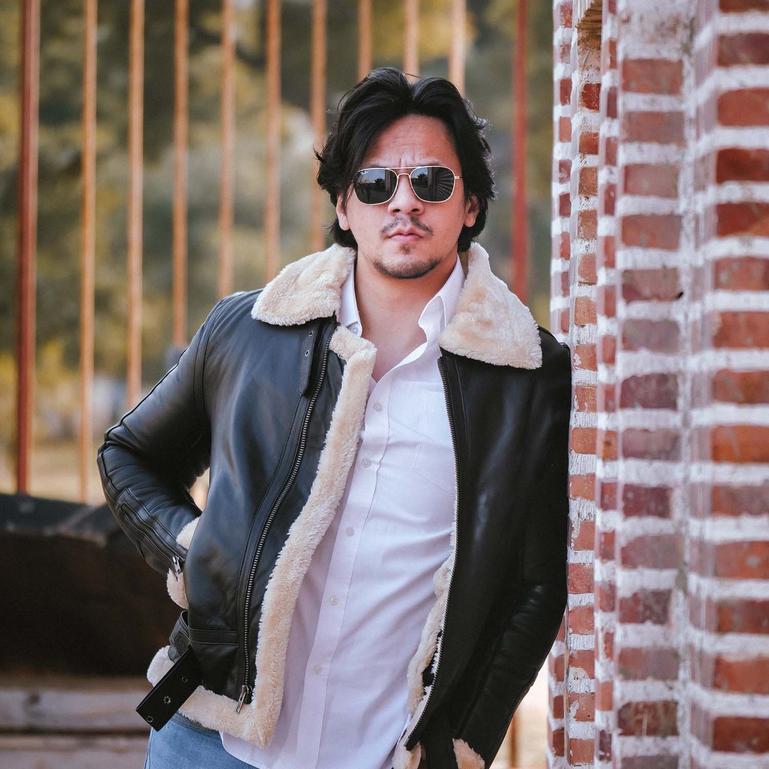 Mens B3 Bomber Shearling Black Leather Jacket