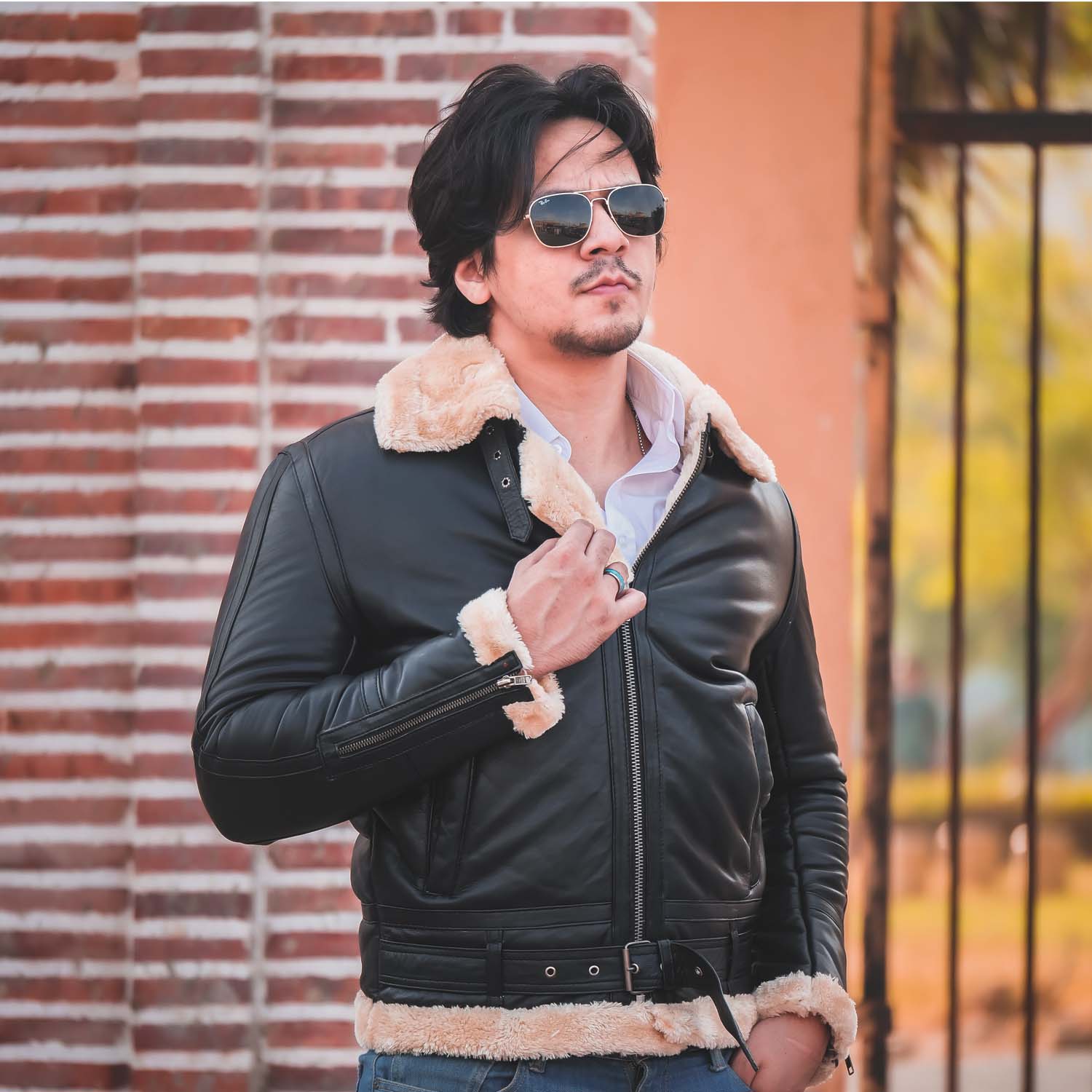 Mens B3 Bomber Shearling Black Leather Jacket