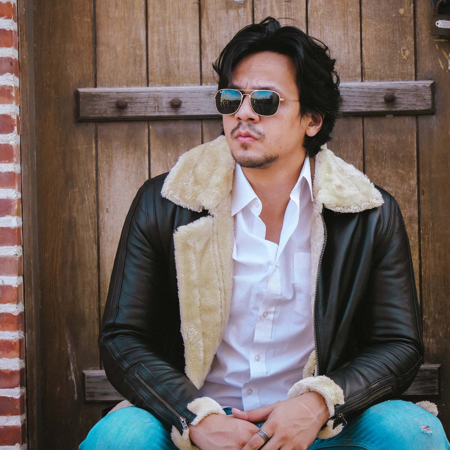 Mens B3 Bomber Shearling Black Leather Jacket