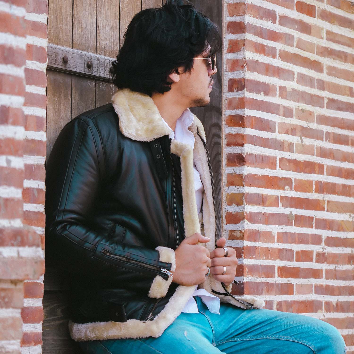 Mens B3 Bomber Shearling Black Leather Jacket