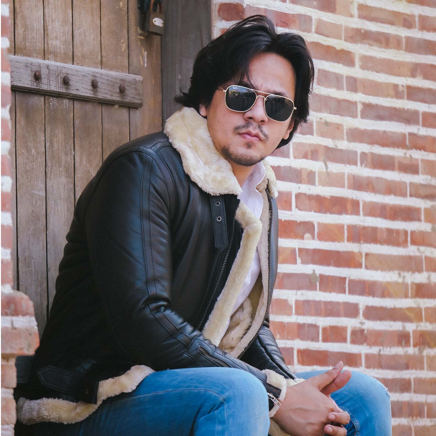 Mens B3 Bomber Shearling Black Leather Jacket