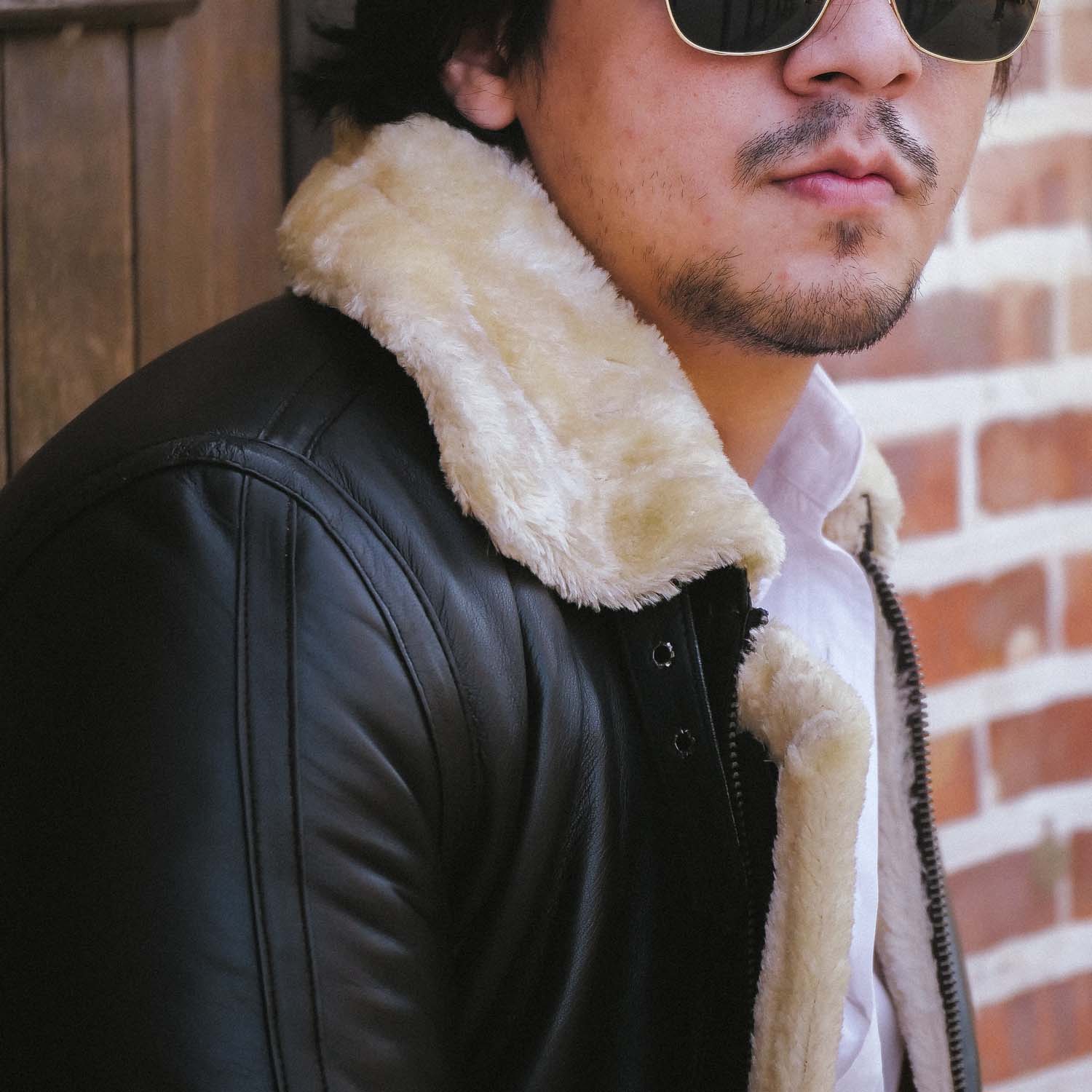 Mens B3 Bomber Shearling Black Leather Jacket