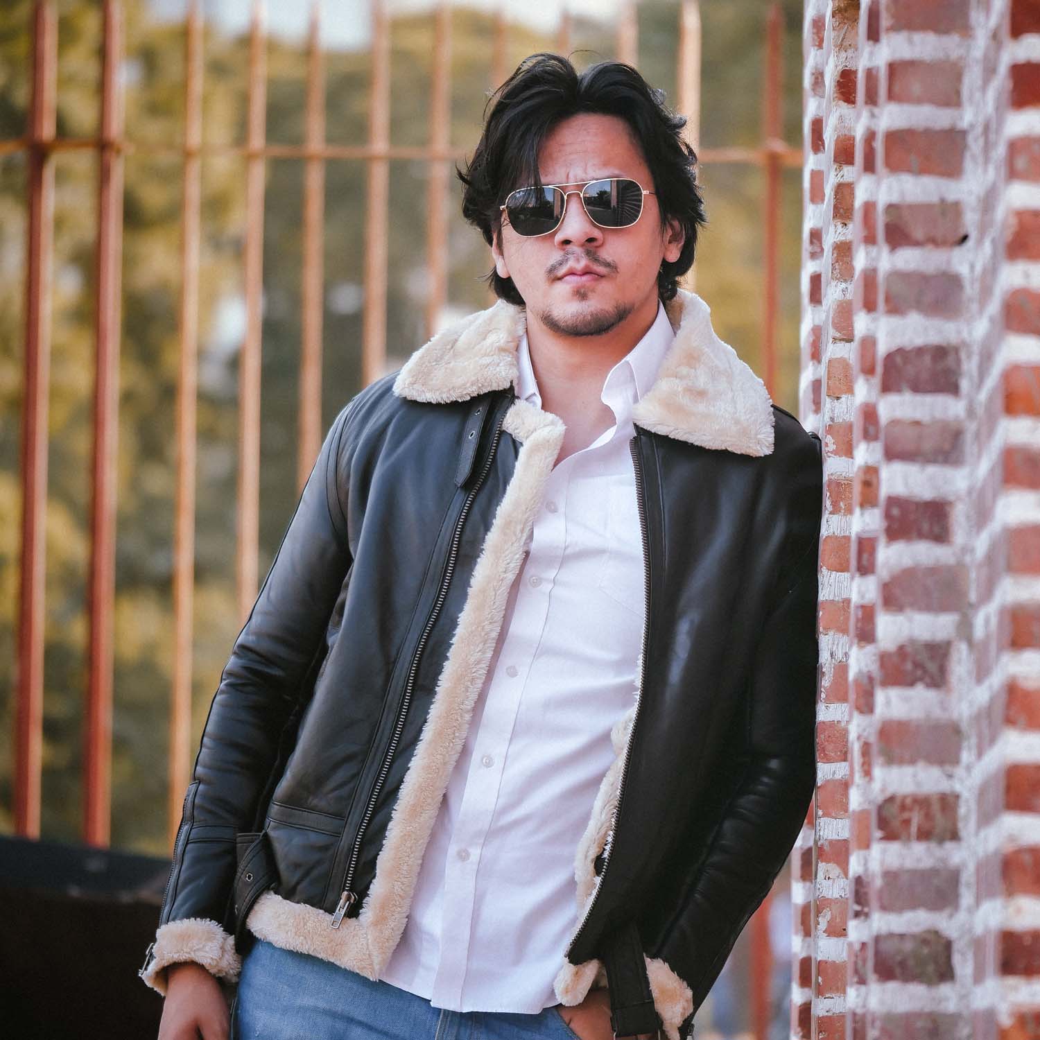 Mens B3 Bomber Shearling Black Leather Jacket