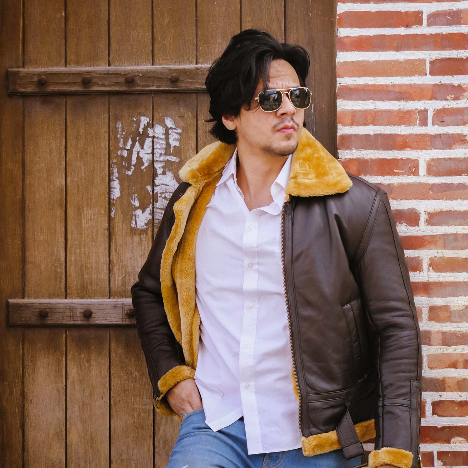 Mens B3 Bomber Shearling Brown Leather Jacket