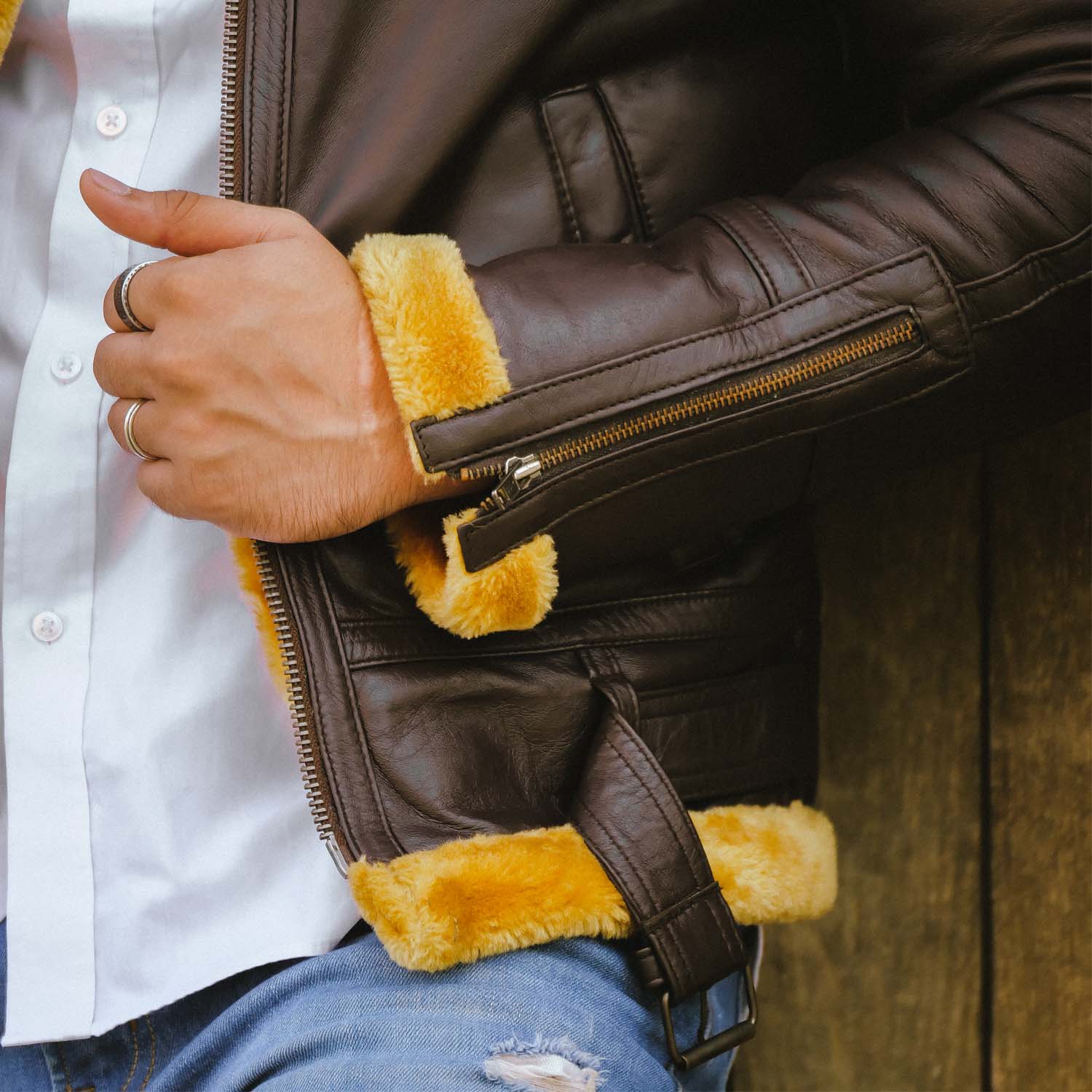 Mens B3 Bomber Shearling Brown Leather Jacket