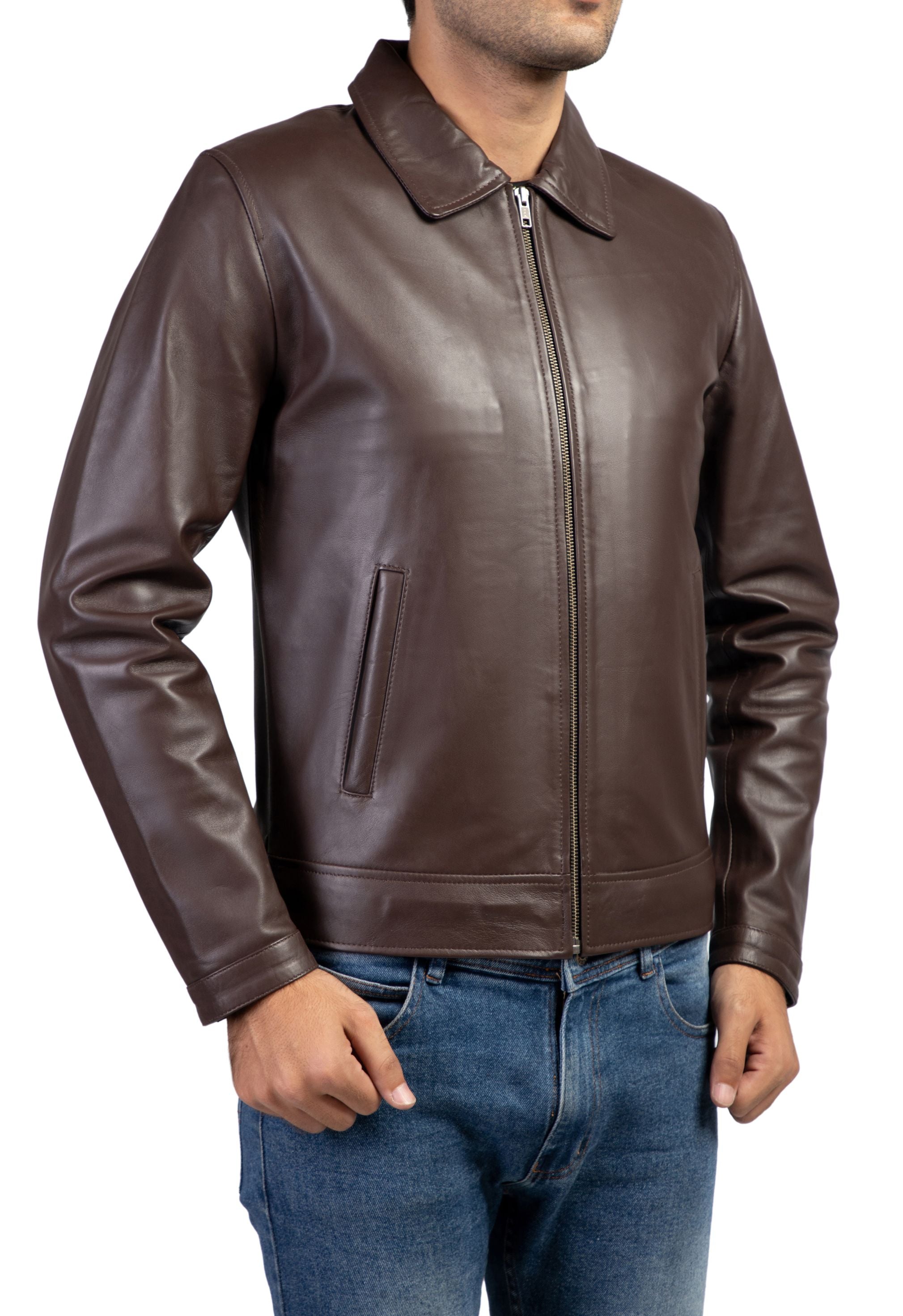 Men's Harrington Collar Leather Jacket – Stylish and Premium