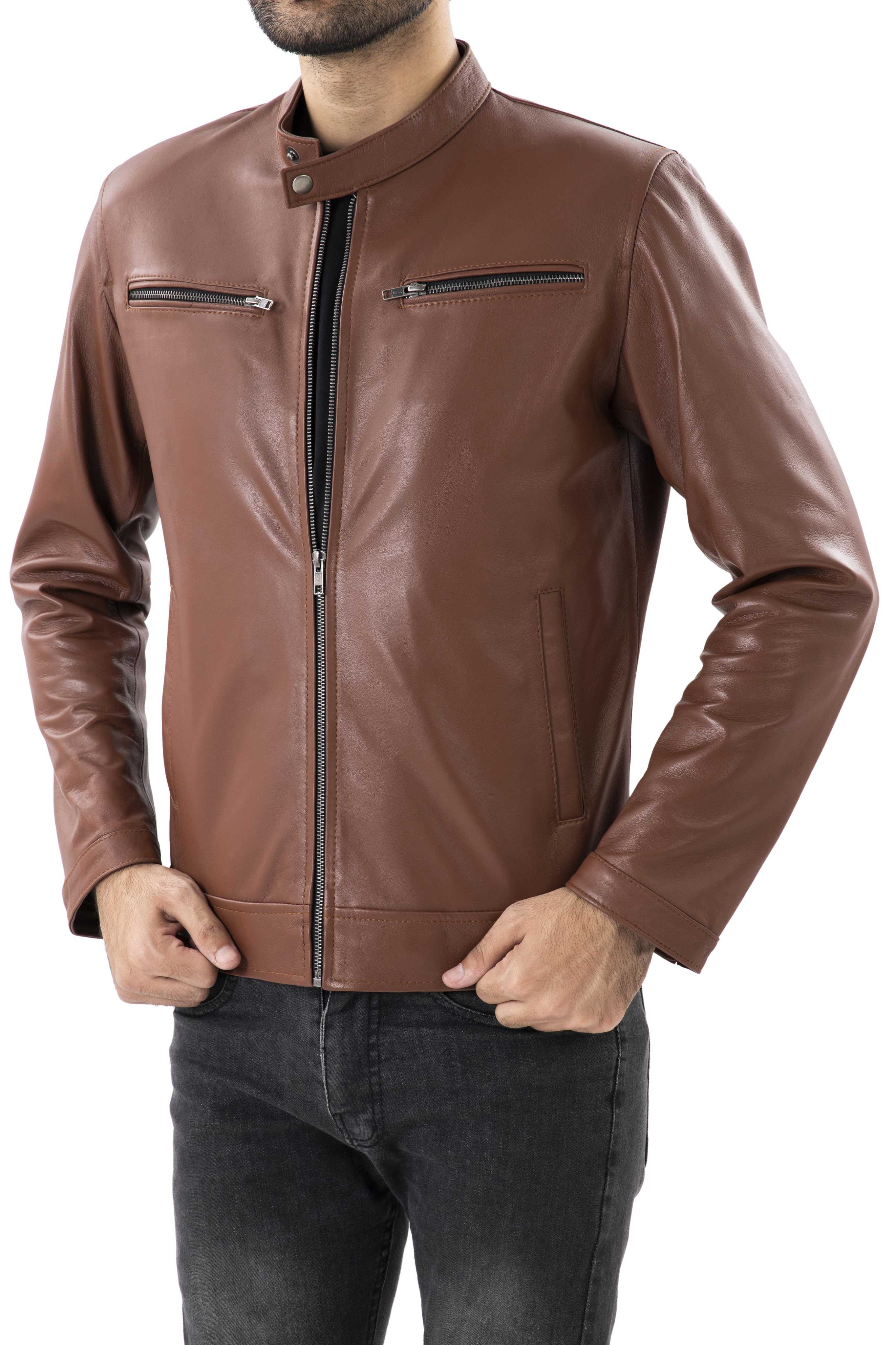 Mens Pure Sheep Leather Zipper Jacket