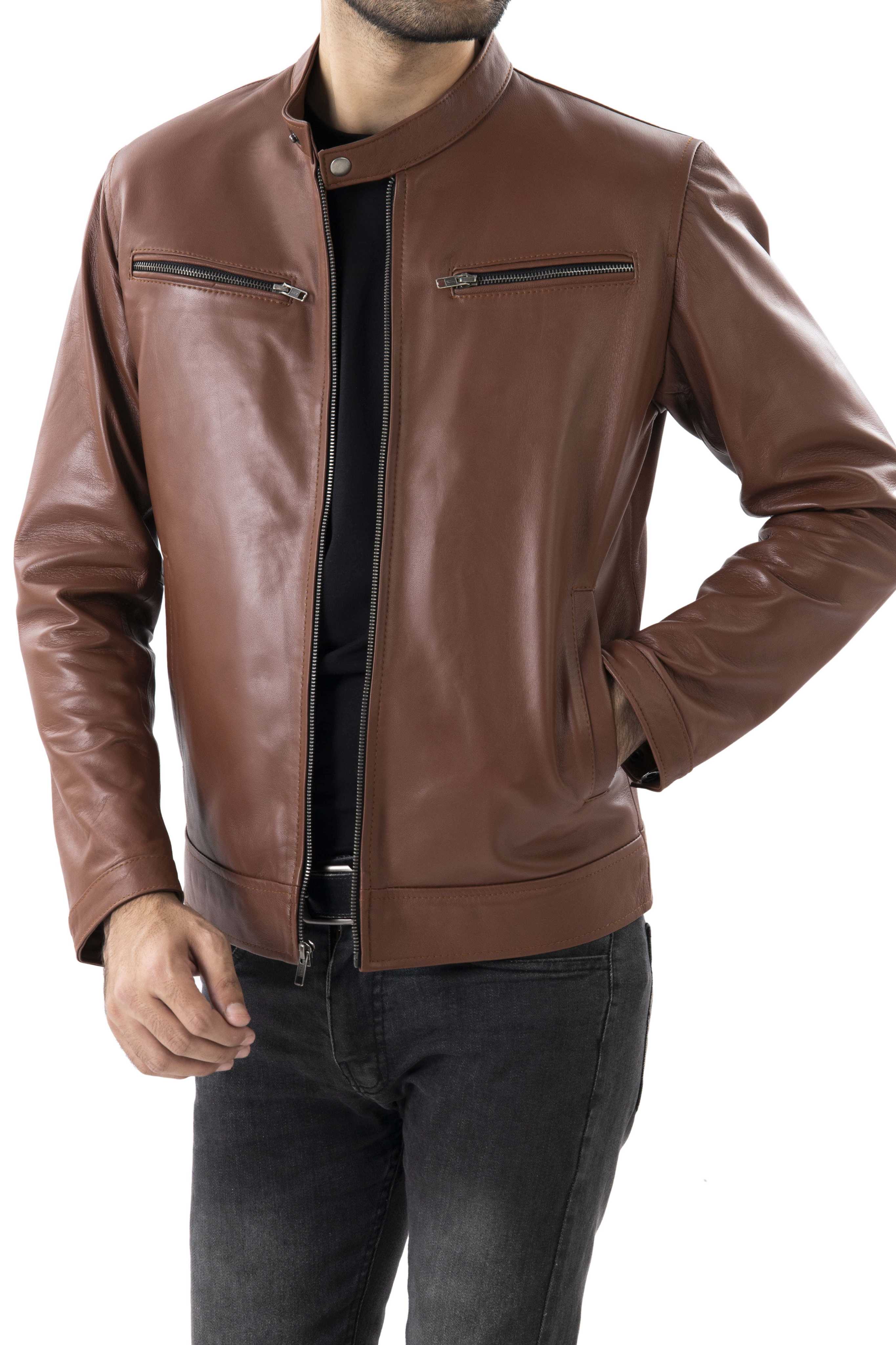 Mens Pure Sheep Leather Zipper Jacket