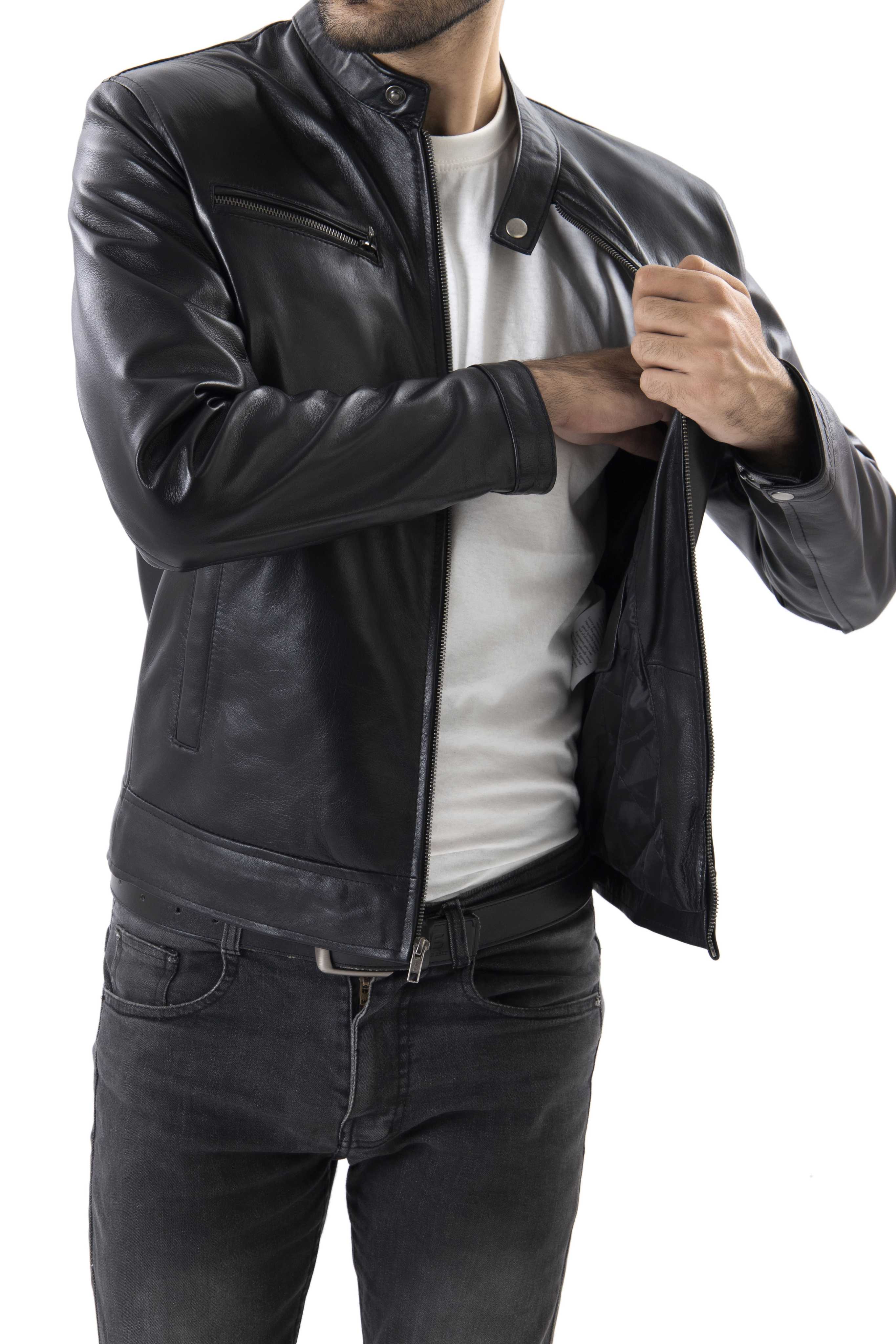 Mens Pure Sheep Leather Zipper Jacket