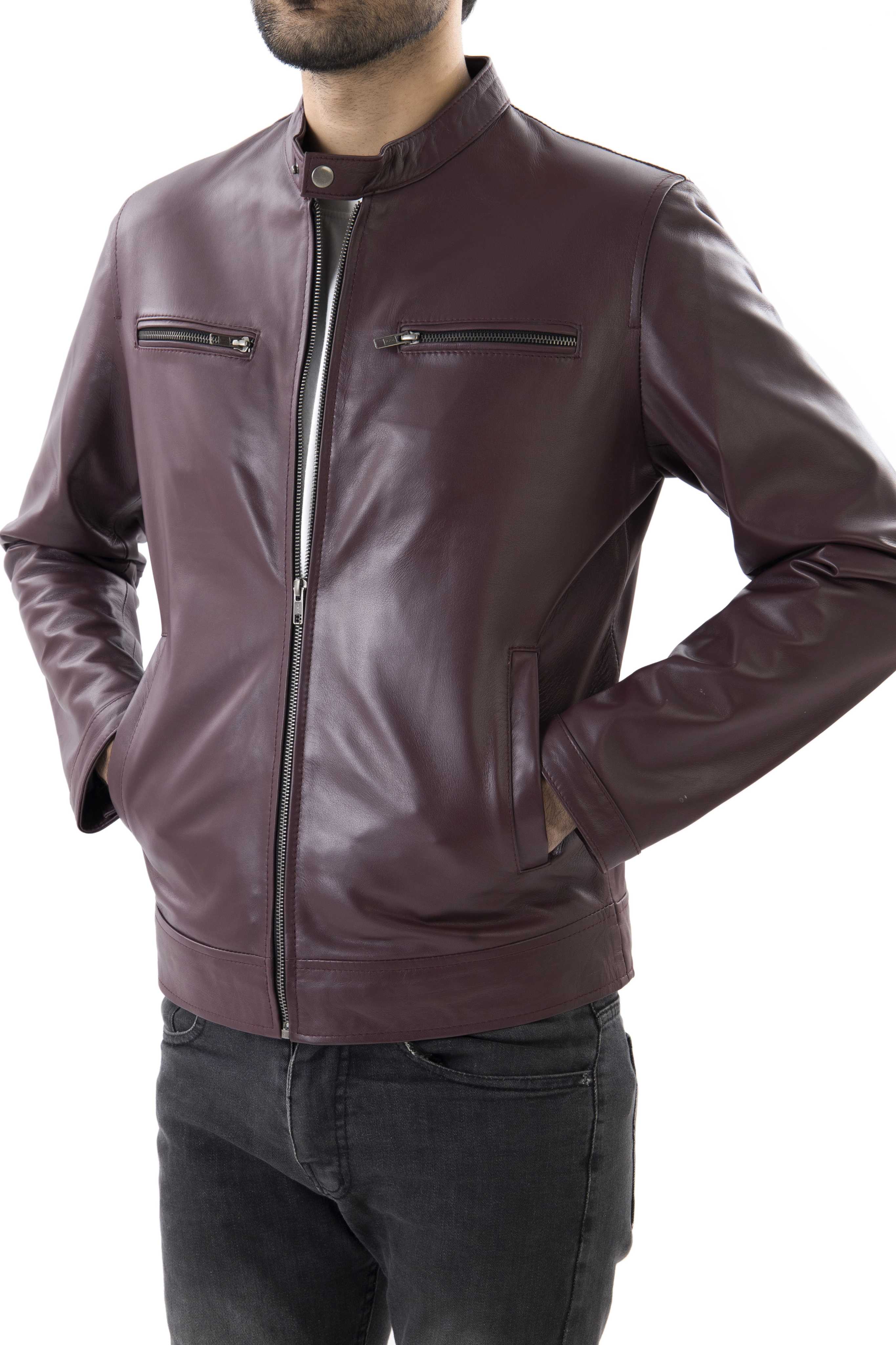 Mens Pure Sheep Leather Zipper Jacket