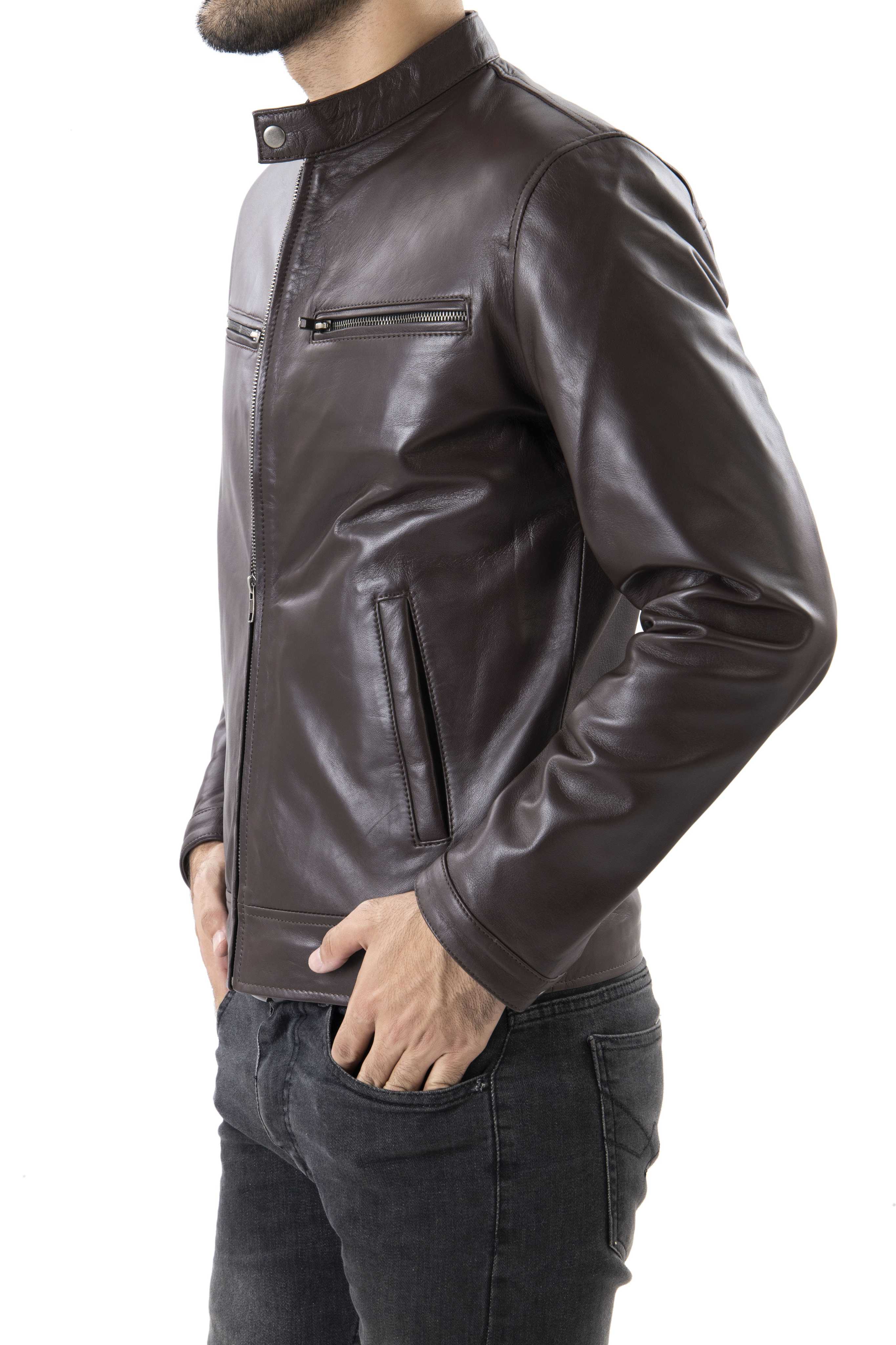 Mens Pure Sheep Leather Zipper Jacket