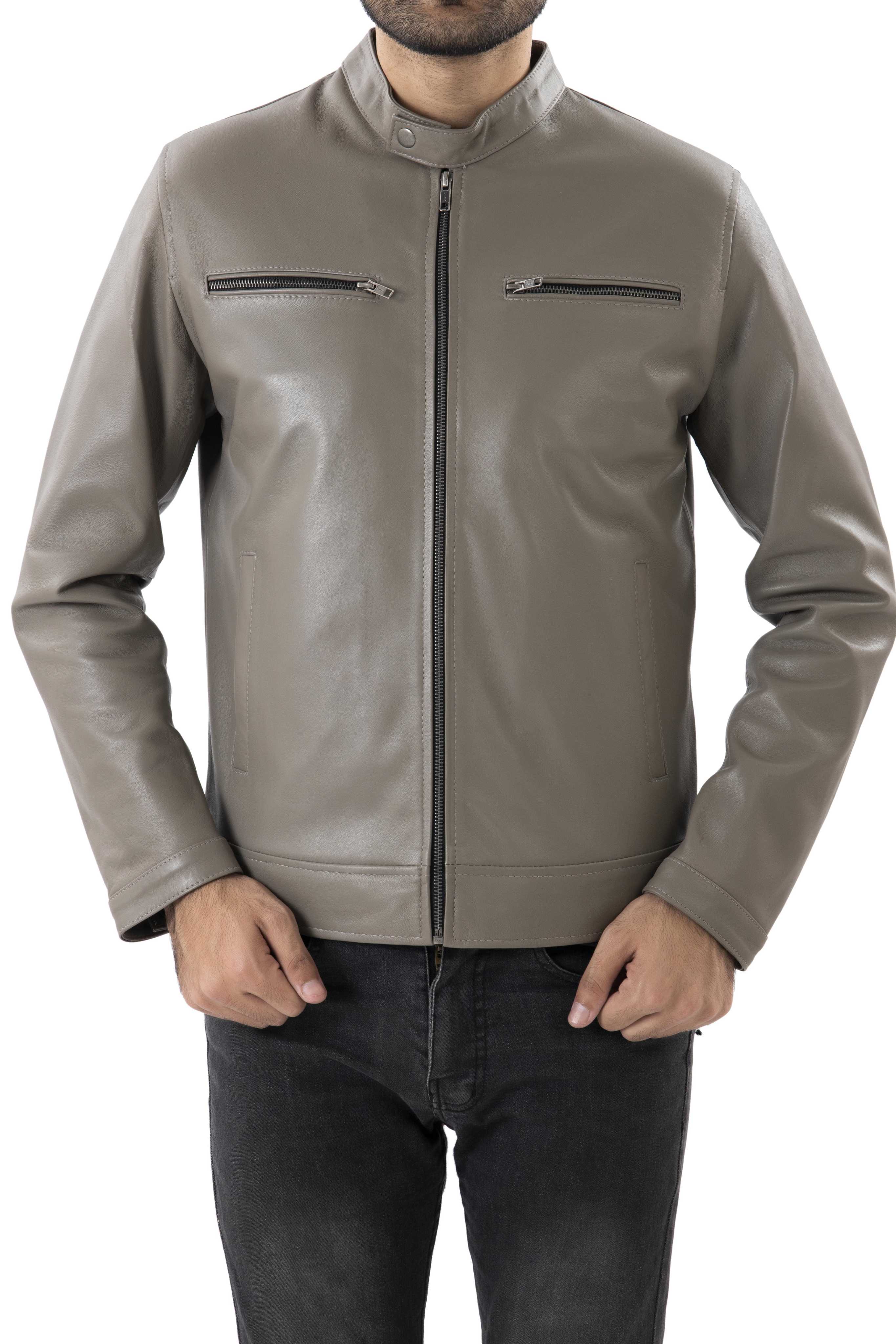 Mens Pure Sheep Leather Zipper Jacket