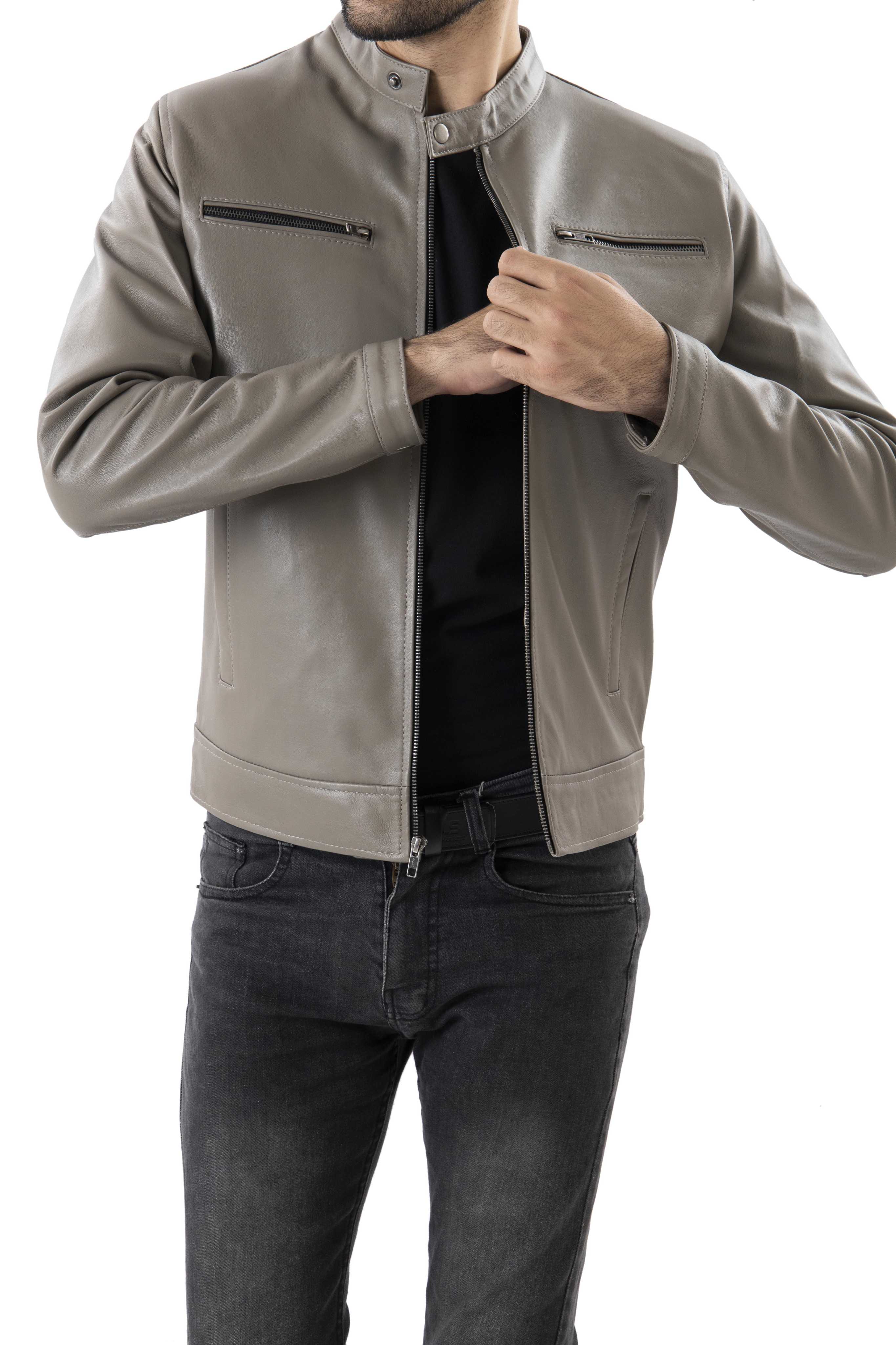 Mens Pure Sheep Leather Zipper Jacket