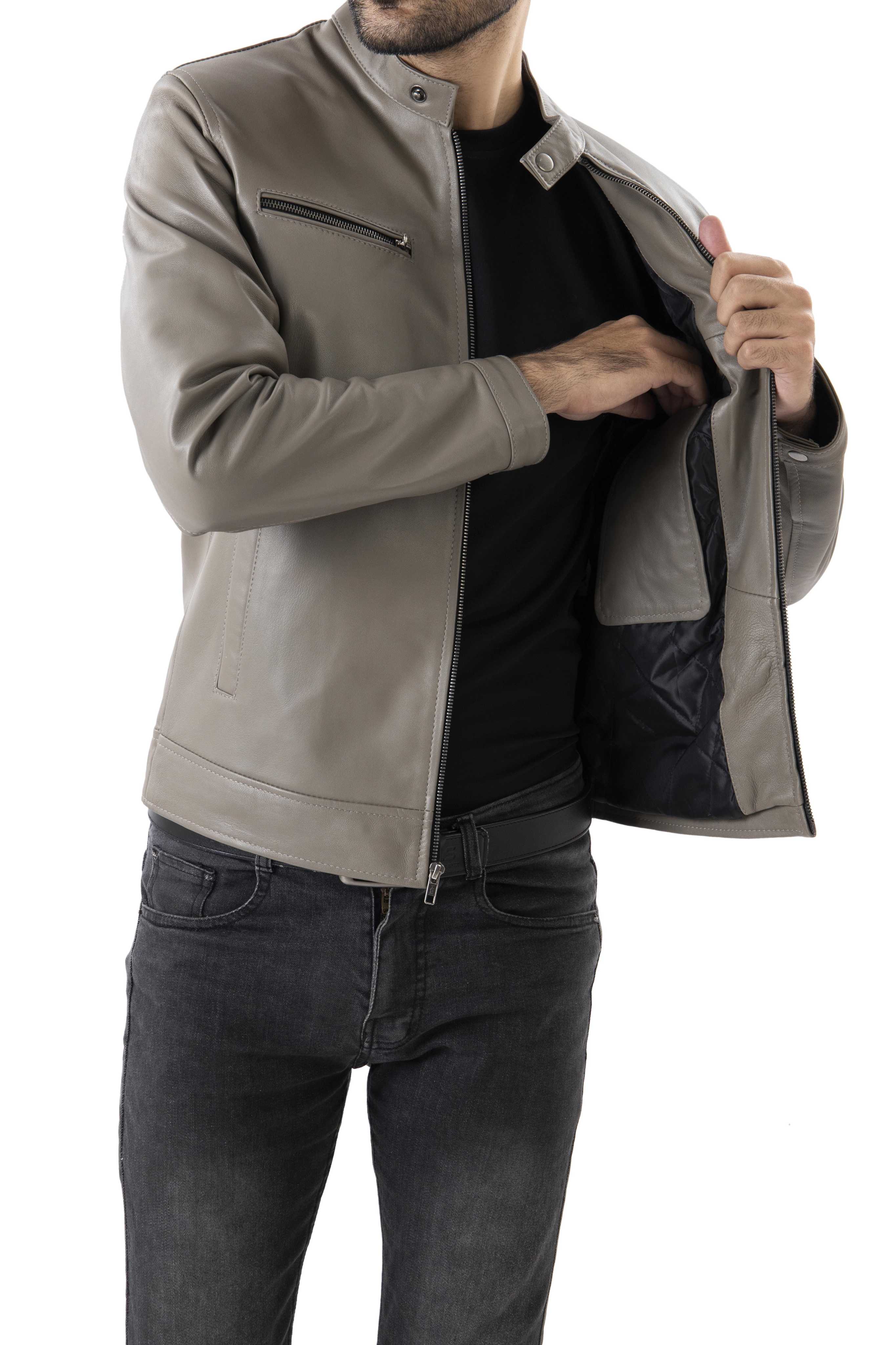 Mens Pure Sheep Leather Zipper Jacket