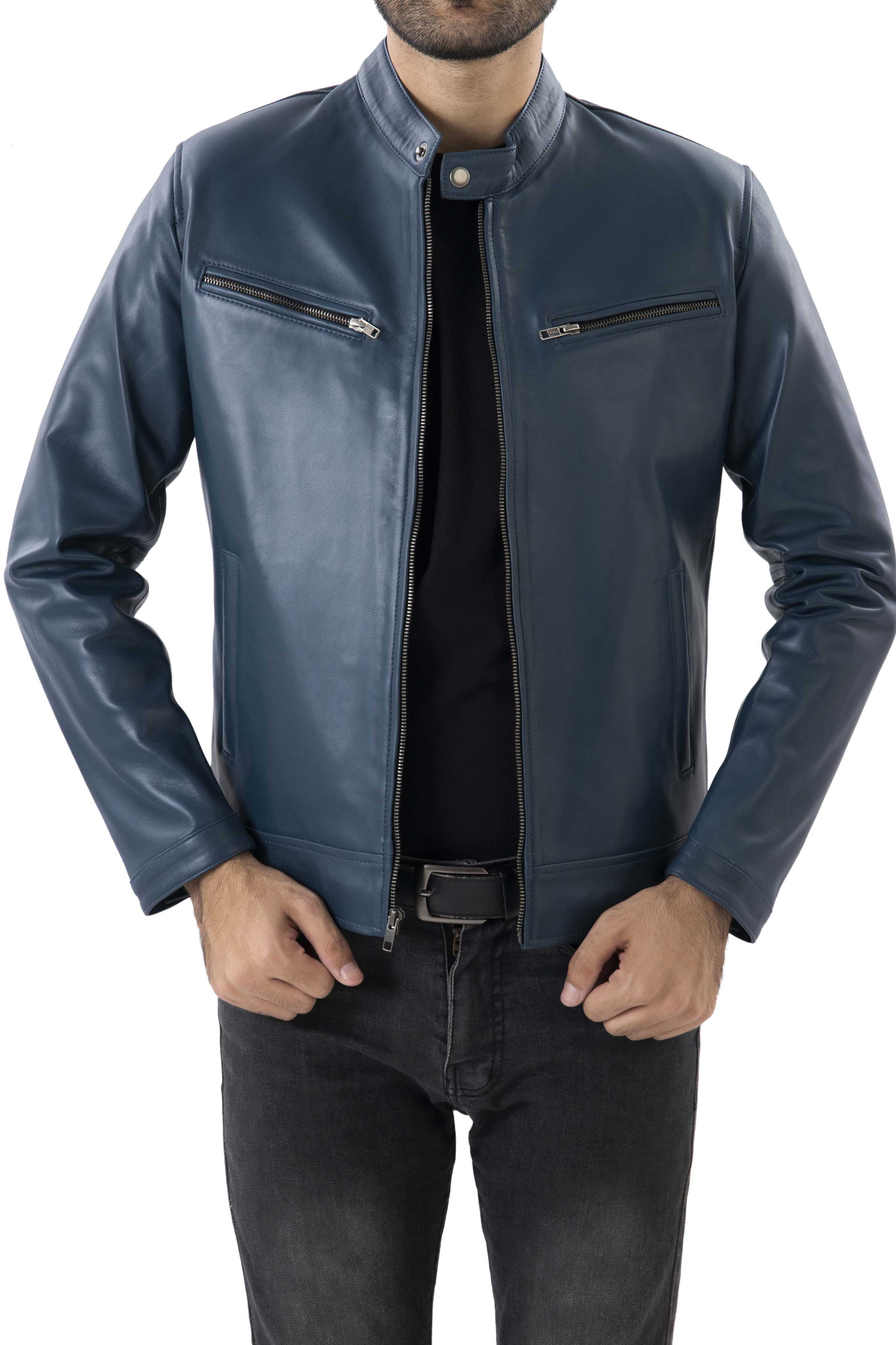 Mens Pure Sheep Leather Zipper Jacket