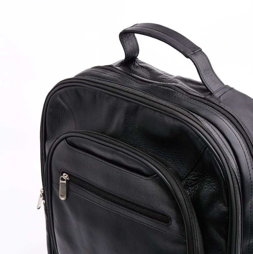 Trio Black Leather Backpack