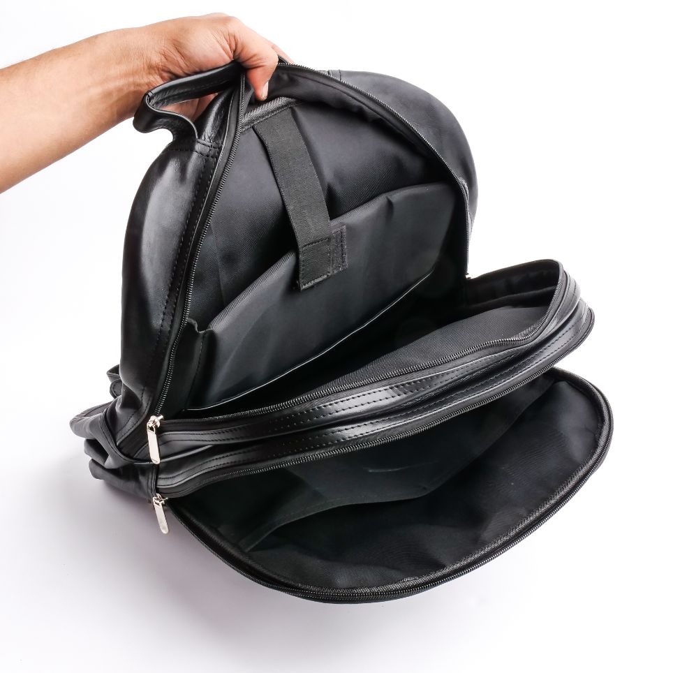 Trio Black Leather Backpack