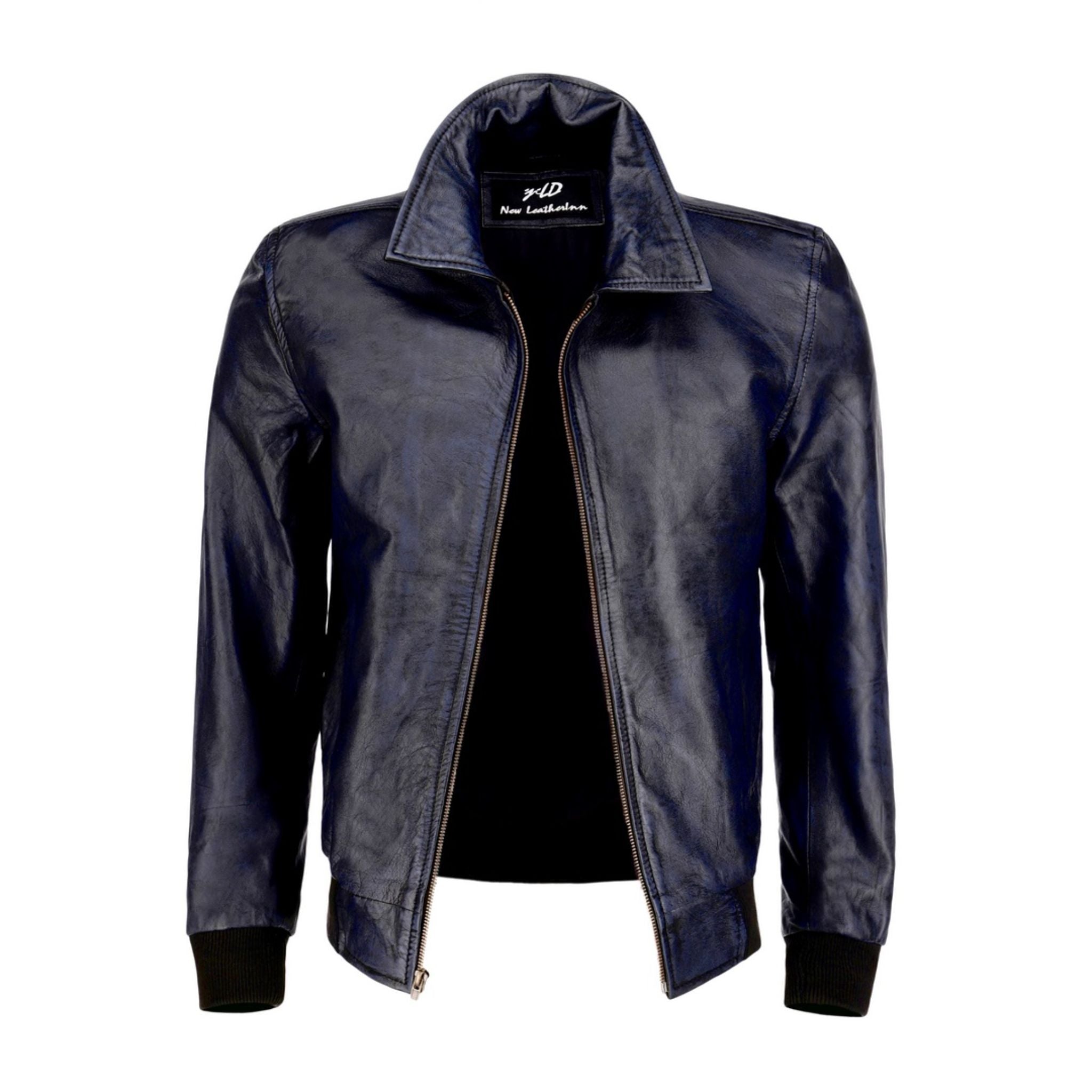 Mens Vintage Bomber Polo Black Leather Jacket