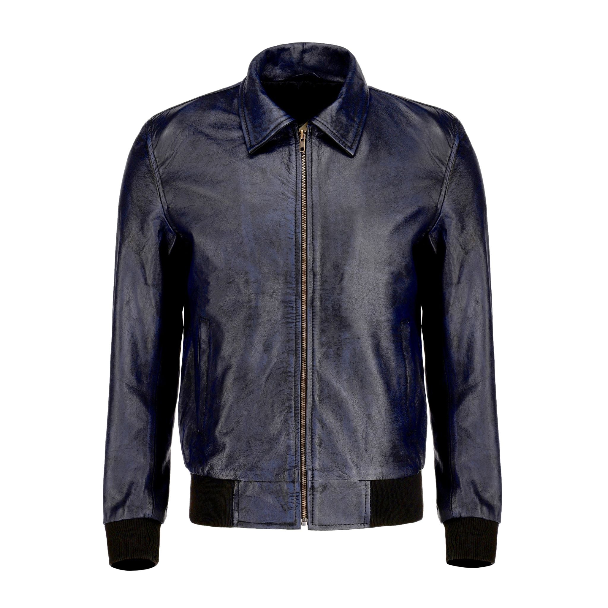 Mens Vintage Bomber Polo Black Leather Jacket
