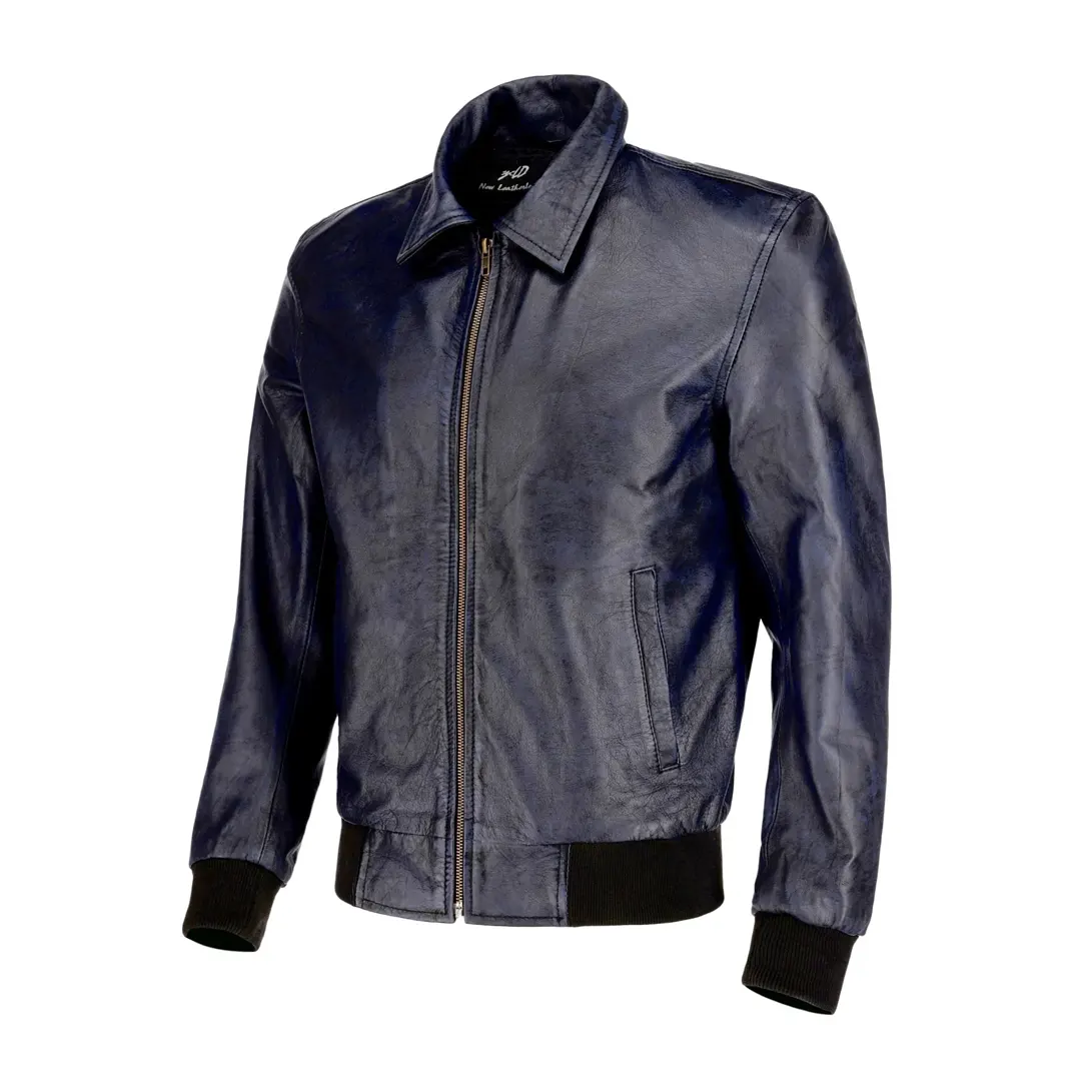 Mens Vintage Bomber Polo Black Leather Jacket