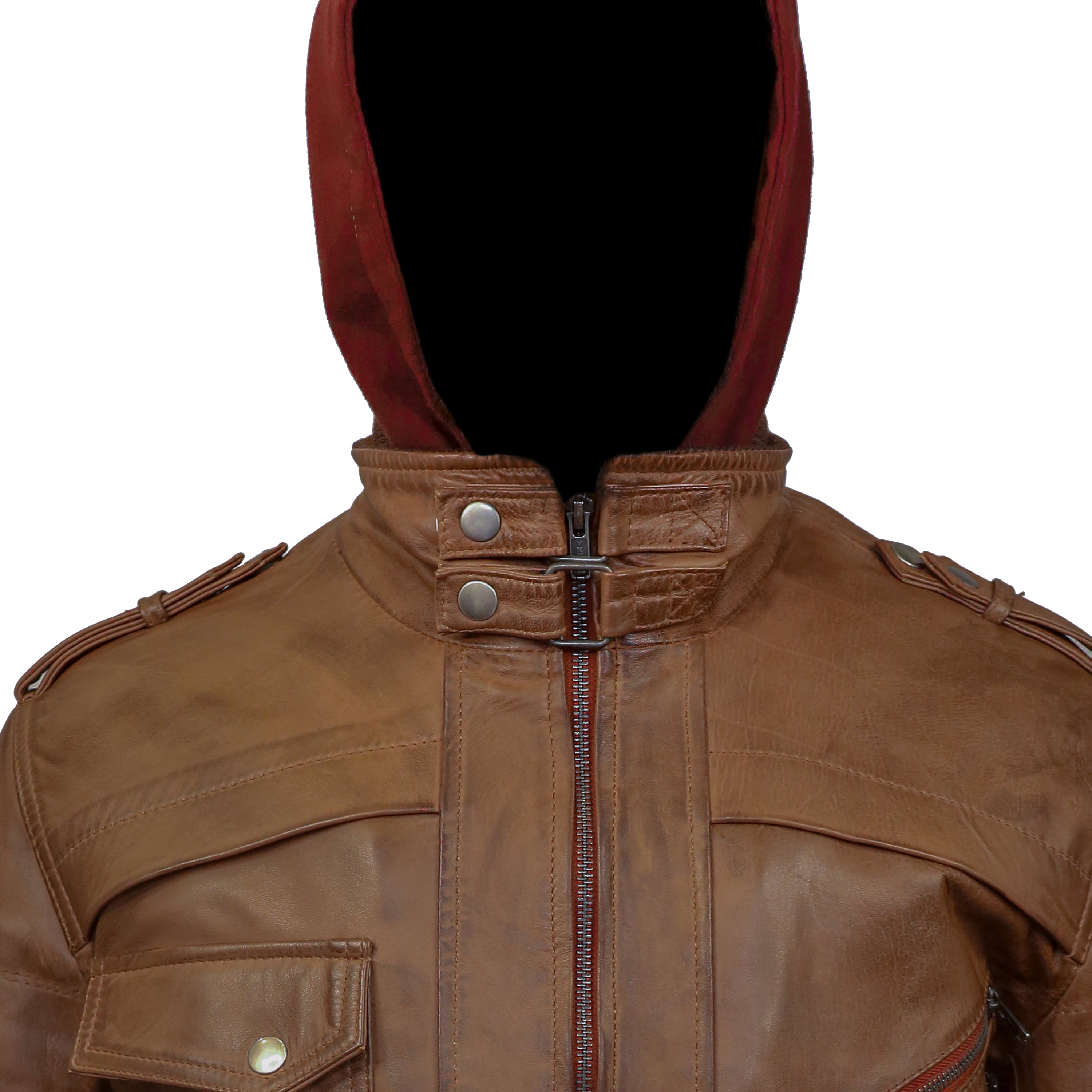 Mens Tan Wax Hooded Leather Bomber Jacket