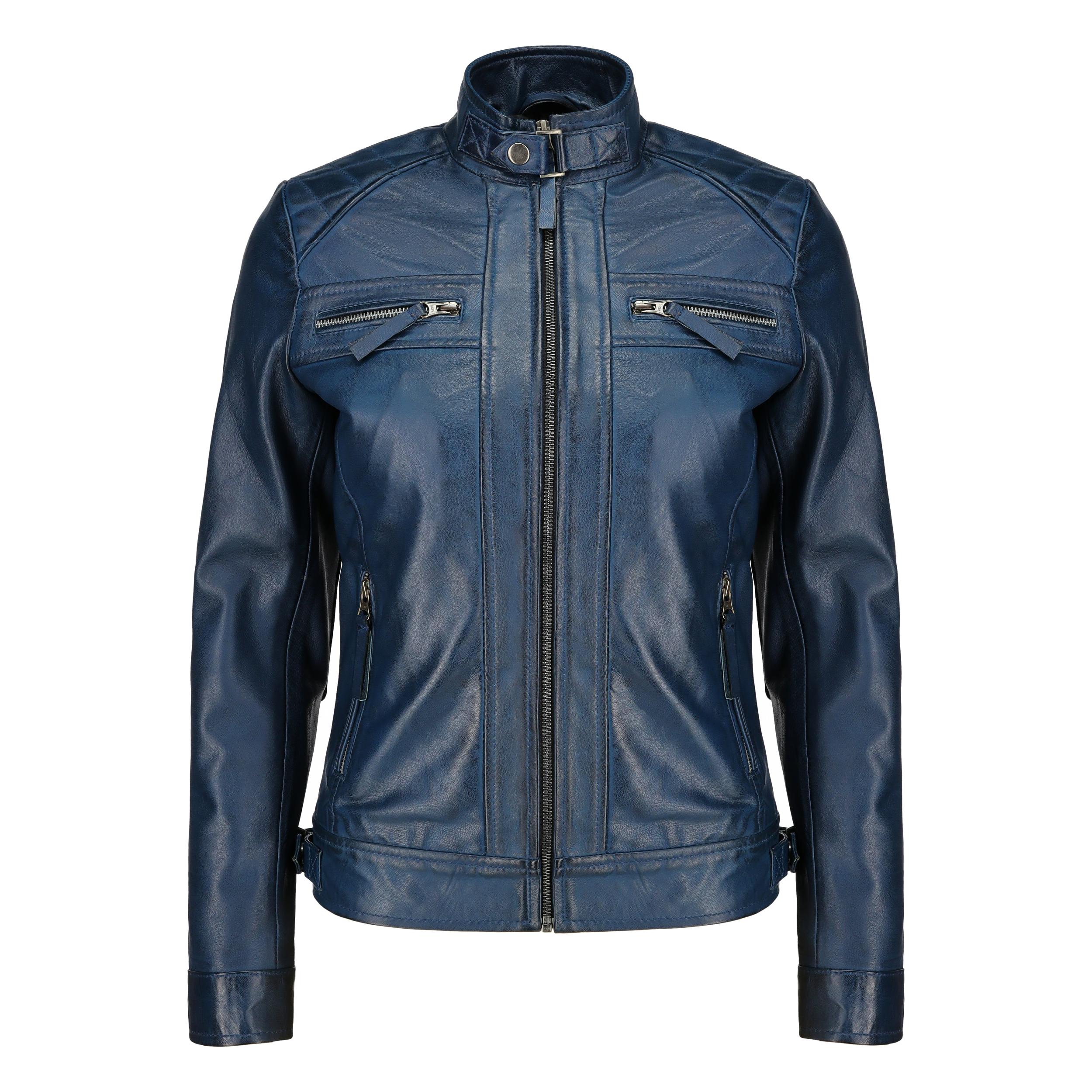 Café Racer Leather Jacket Women - Zip Up Moto Biker Style Casual Fashion Real Lambskin Women's Leather Jacket