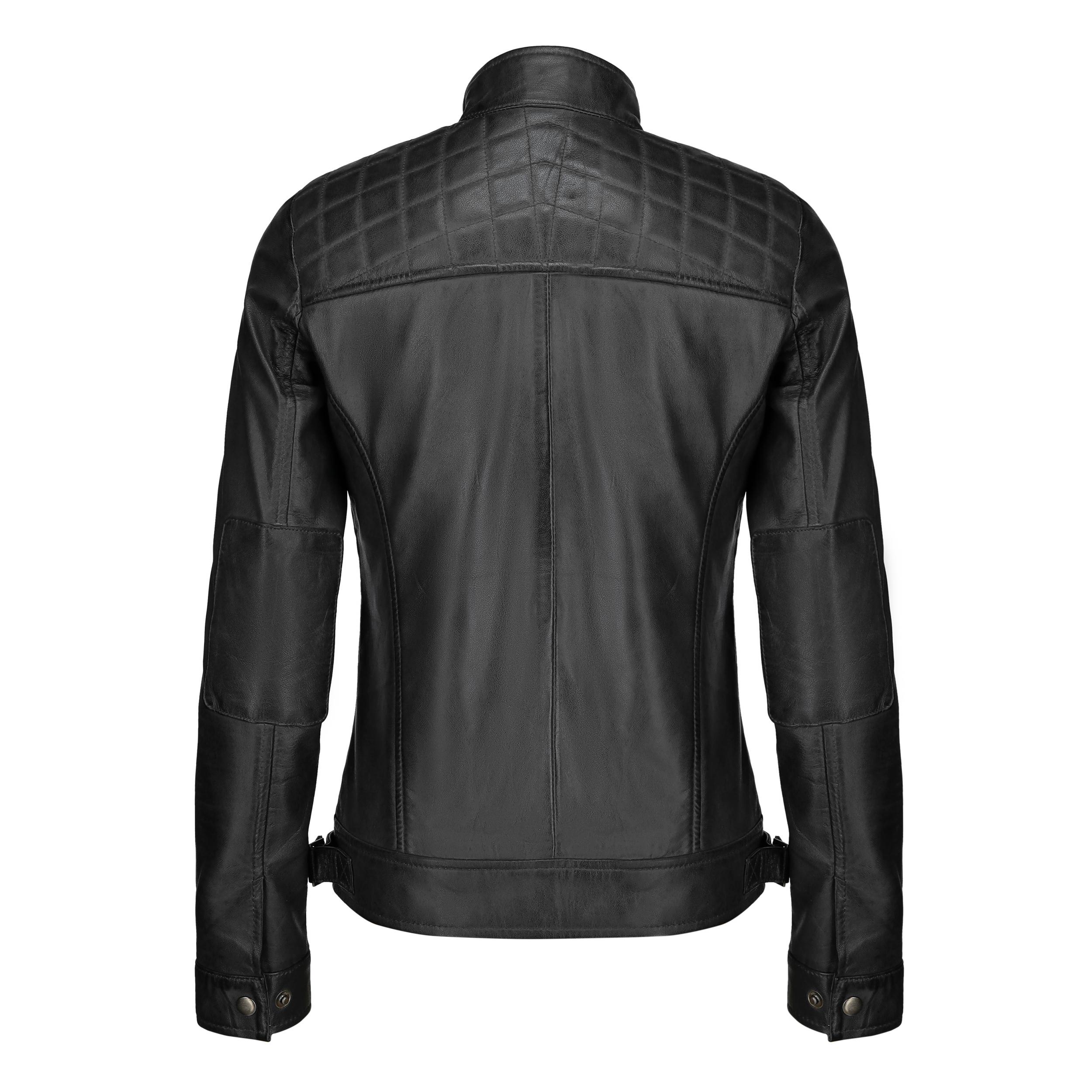 Café Racer Leather Jacket Women - Zip Up Moto Biker Style Casual Fashion Real Lambskin Women's Leather Jacket