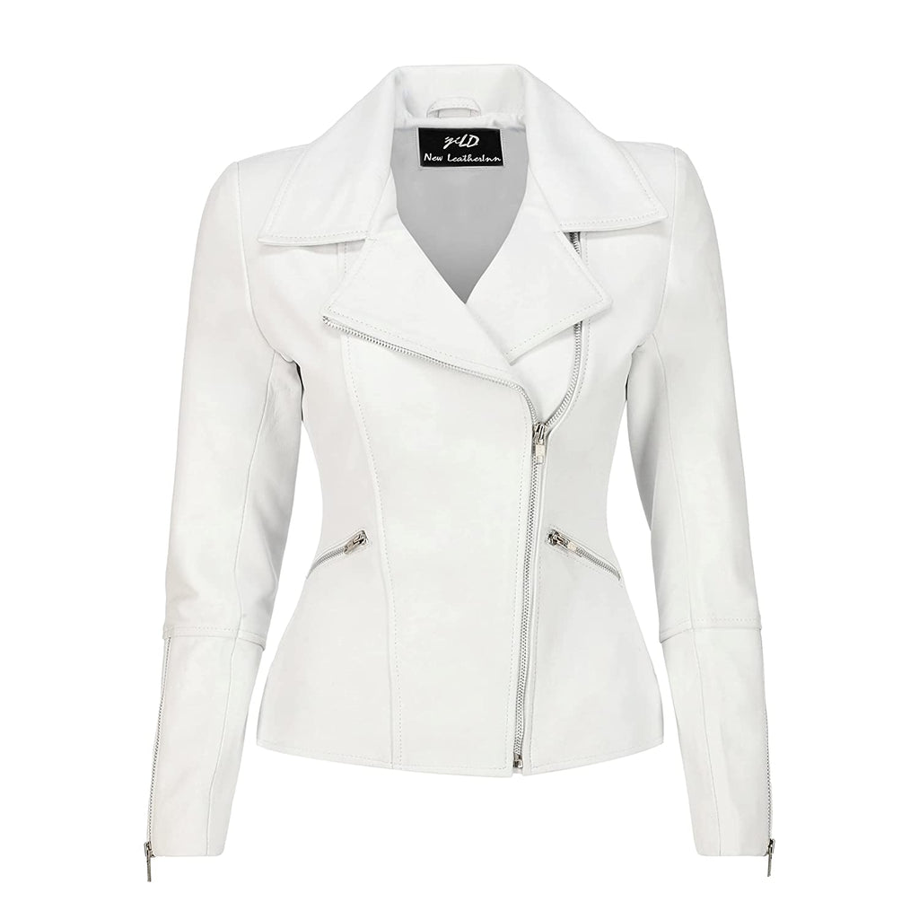 BOWERY WHITE LEATHER BIKER JACKET (WOMENS) main image 0