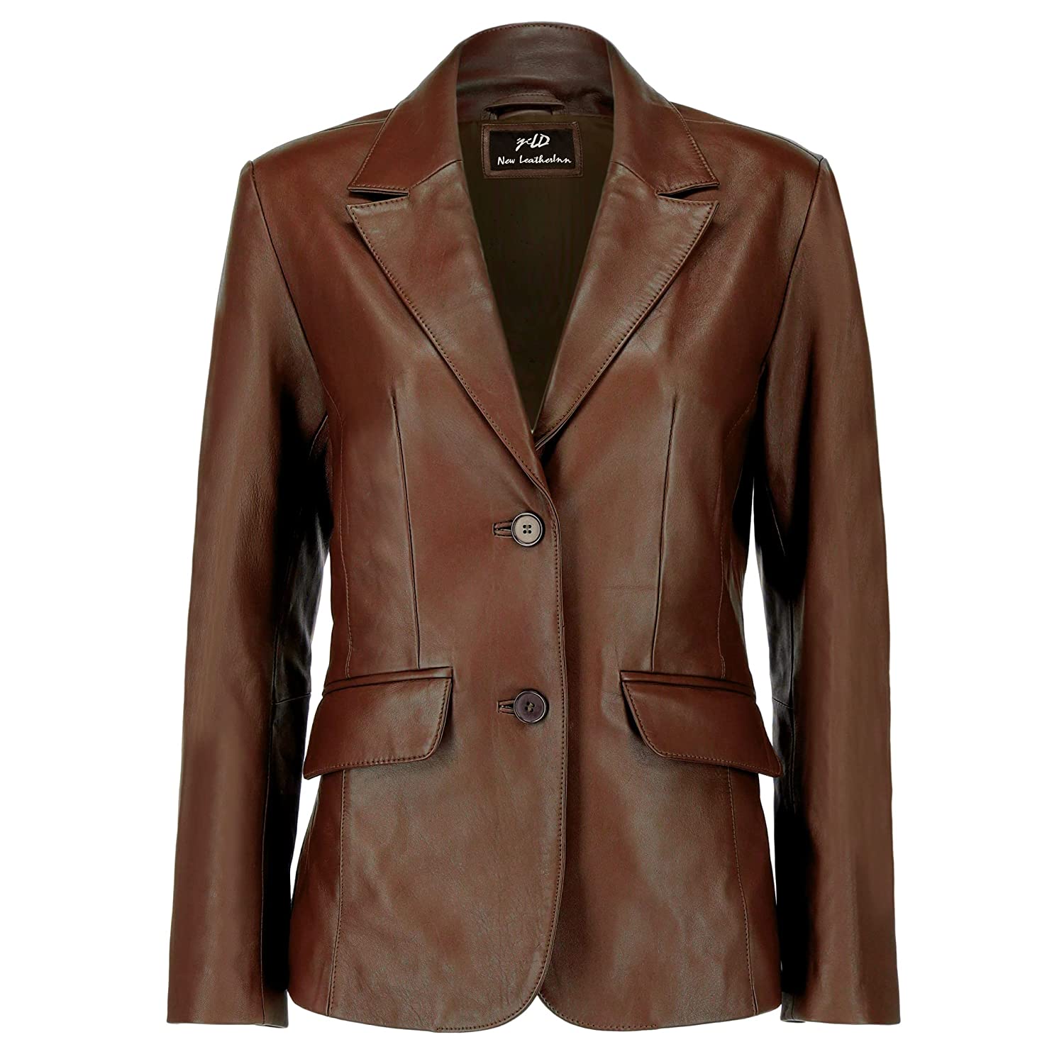 Women's Jild Classic Lambskin Brown Leather Blazer Jackets