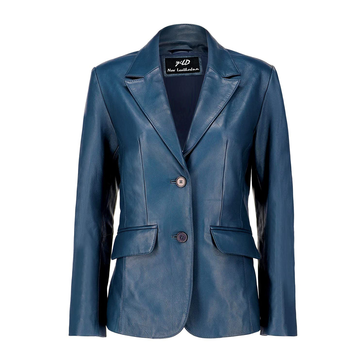 Womens Jild Classic Lambskin Blue Leather Blazer Jackets