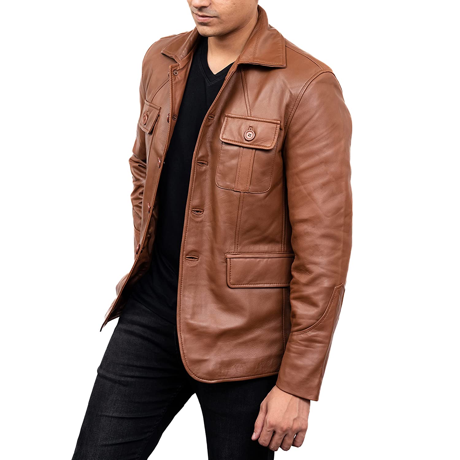 Jild Lambskin Leather Jacket Men Casual Coat – Notched Collar Classic Bond’s Style Ultimate Leather Blazer for Men