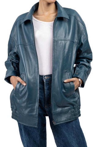 Womens Oversized Blue Leather Jacket