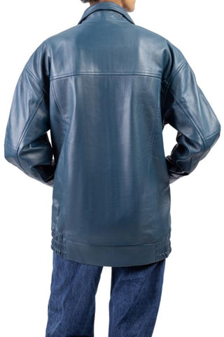 Womens Oversized Blue Leather Jacket