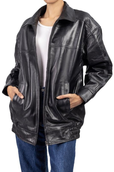 Womens Oversized Black Leather Jacket – Jildleather
