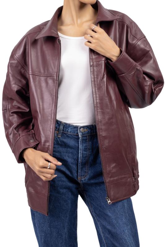 Womens Oversized Burgundy Leather Jacket