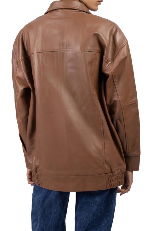 Womens Oversized Cognac Leather Jacket