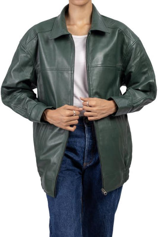 Womens Oversized Green Leather Jacket