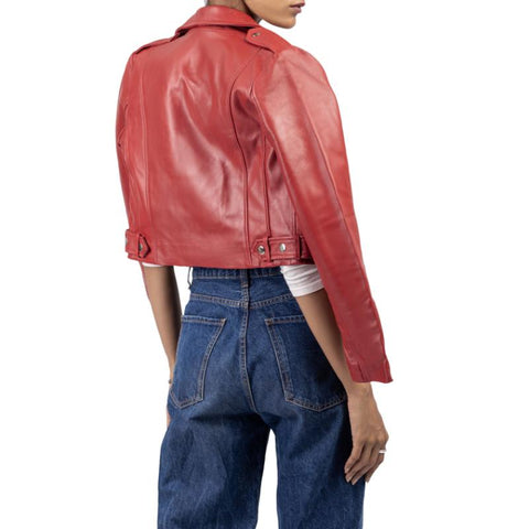 Womens Red Cropped Leather Jacket