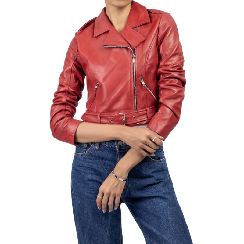 Womens Red Cropped Leather Jacket