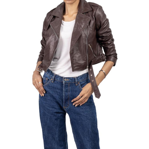 Womens Brown Cropped Leather Jacket