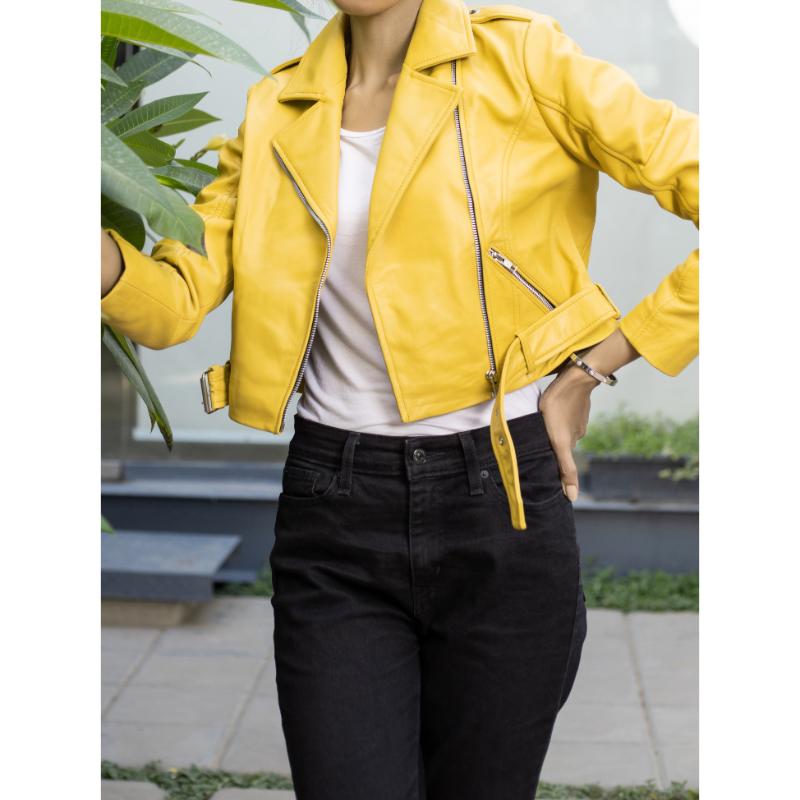 Leather Jacket Mustard Cropped Jacket Womens Yellow Cropped