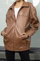 Womens Oversized Cognac Leather Jacket