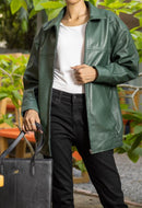 Womens Oversized Green Leather Jacket