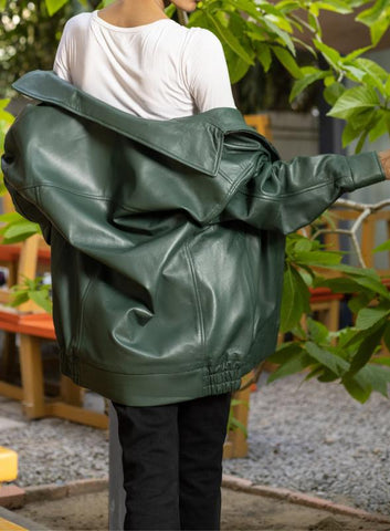 Womens Oversized Green Leather Jacket