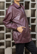 Womens Oversized Burgundy Leather Jacket