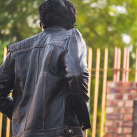 Mens Diamond Style Cafe Racer Distressed Leather Jacket