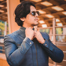 Mens Diamond Style Cafe Racer Blue Leather Jacket