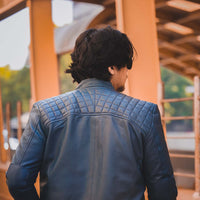 Mens Diamond Style Cafe Racer Blue Leather Jacket