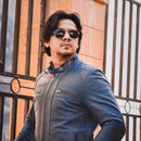Mens Diamond Style Cafe Racer Blue Leather Jacket