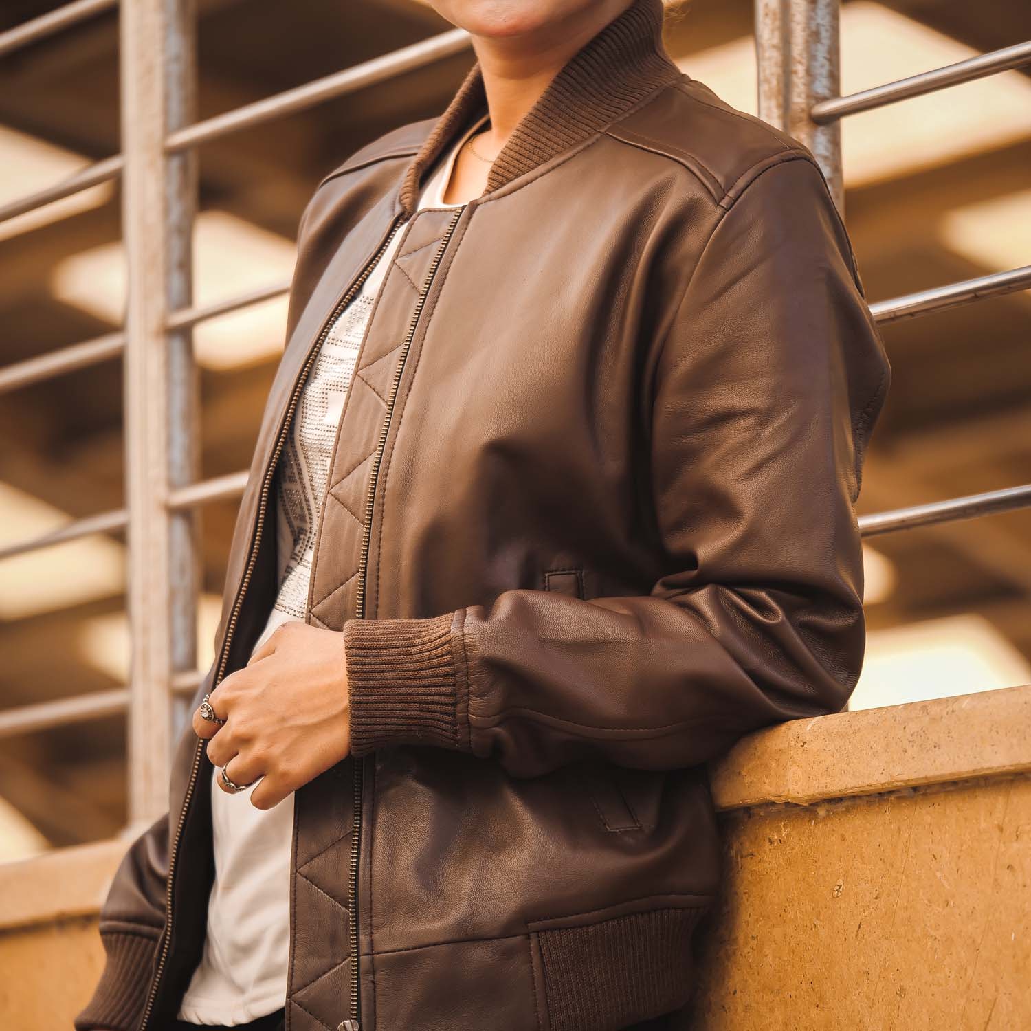 Womens Genuine Leather Classic Baseball Brown Bomber Style Jacket